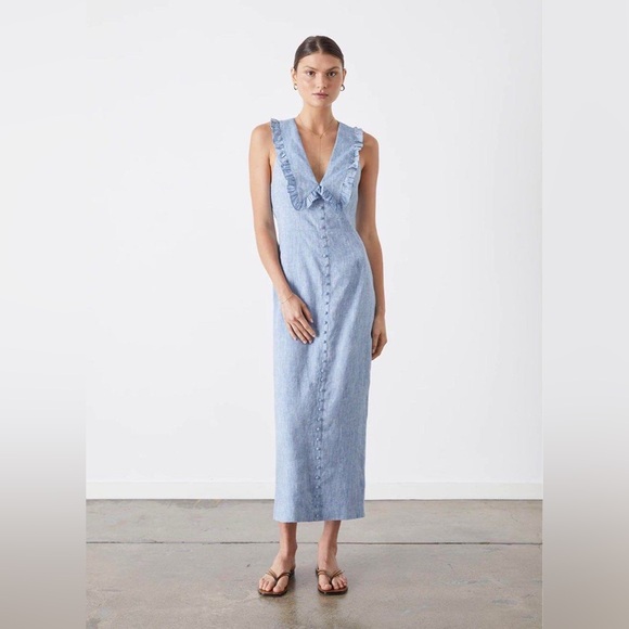JOSLIN STUDIO Ava Halter Linen Midi Dress US6/UK10 $675 NEW! - Picture 4 of 10